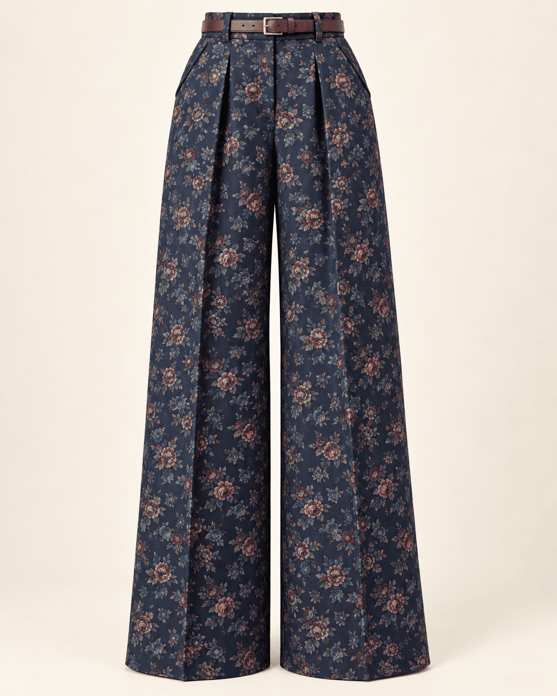 Wide-Leg Trousers — Navy Floral